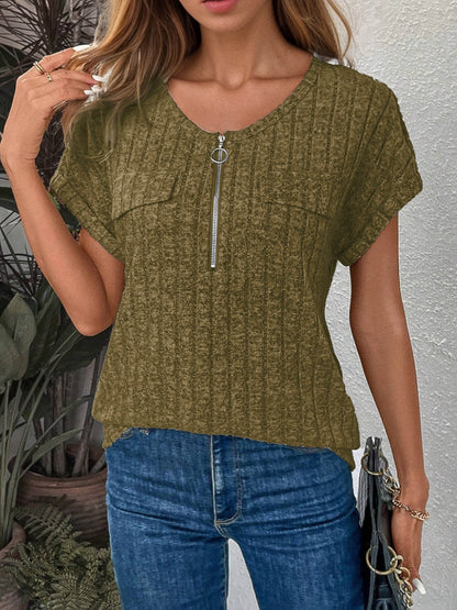 Special Zip Solid Color Shirt