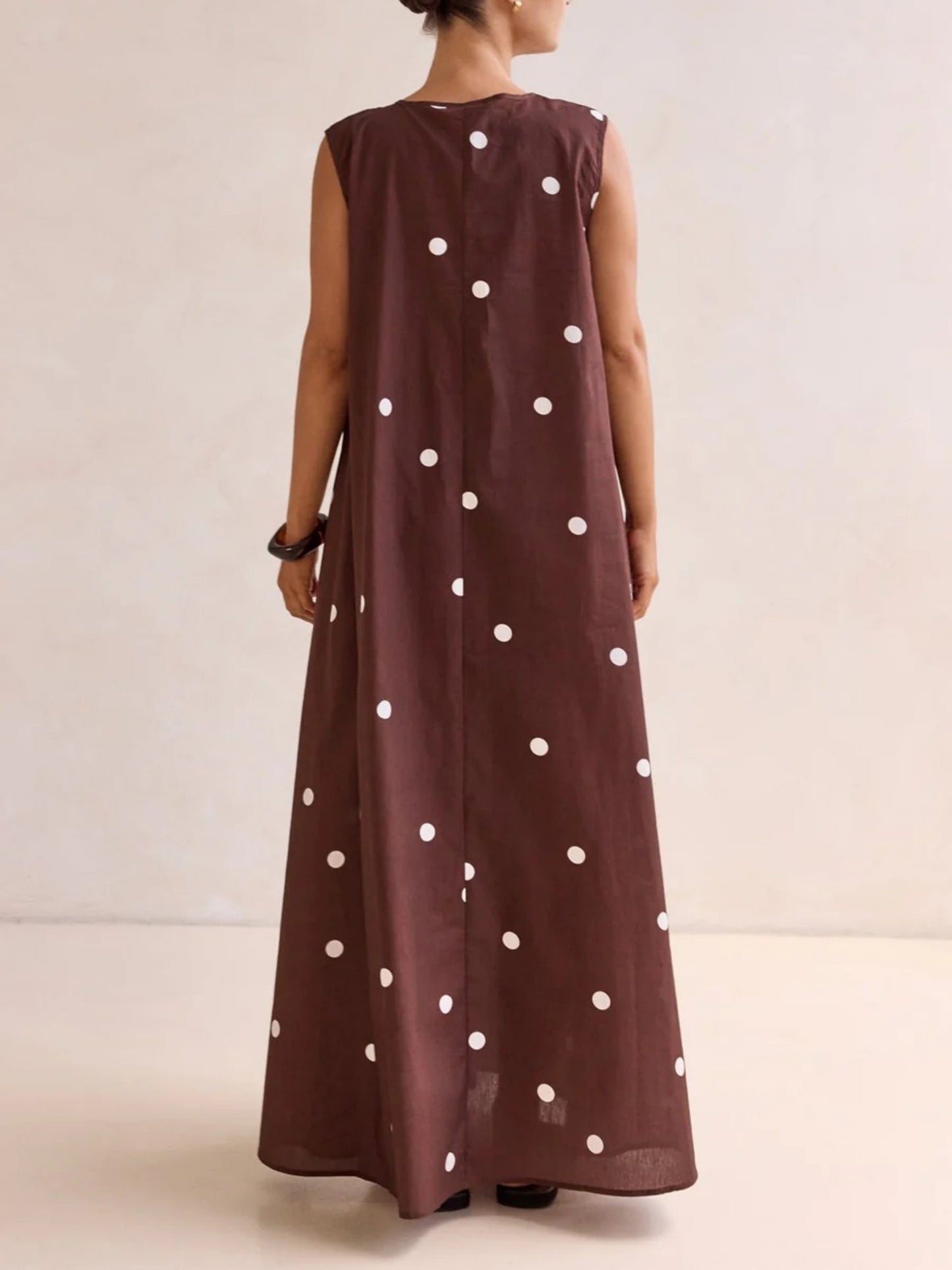 Polka Dots U-neck Sleeveless Large Skirt Maxi Dresses
