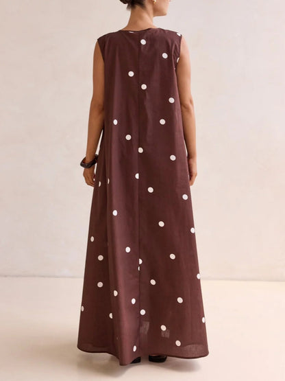 Polka Dots U-neck Sleeveless Large Skirt Maxi Dresses