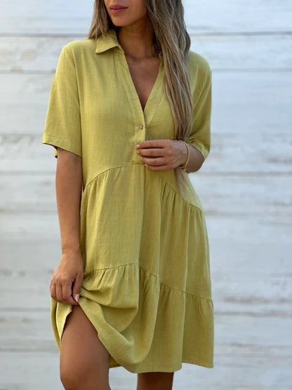 Lapel Loose, Full Skirt Mini&Short Dresses