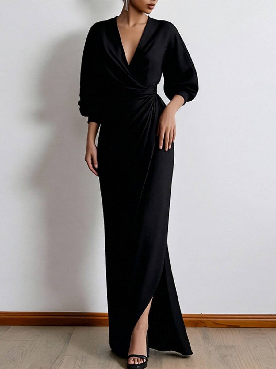 V-neck Waist Wrap Grace Temperament Maxi Dresses