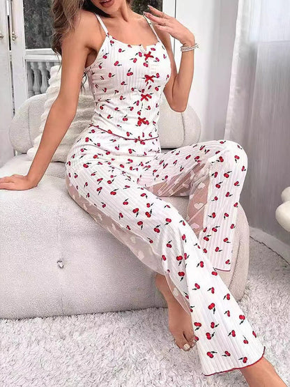 Mesh Patchwork Printed Camisole Nightgown