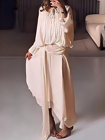 A-line Maxi Dress With Puff Sleeves And Ruched Design