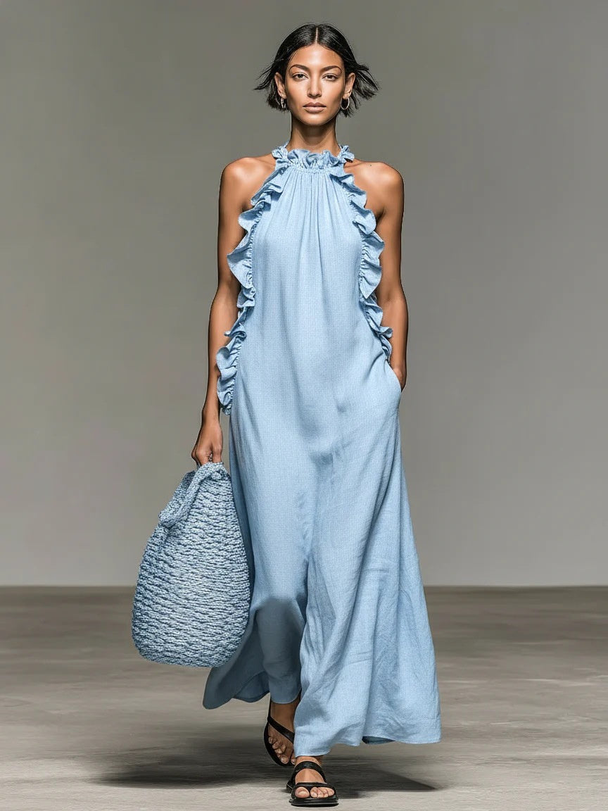 Backless Solid Color Midi Dress