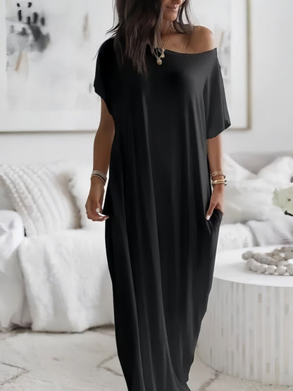 Sloping Shoulders Pocket Straight-fit Loose-fit Maxi Dresses
