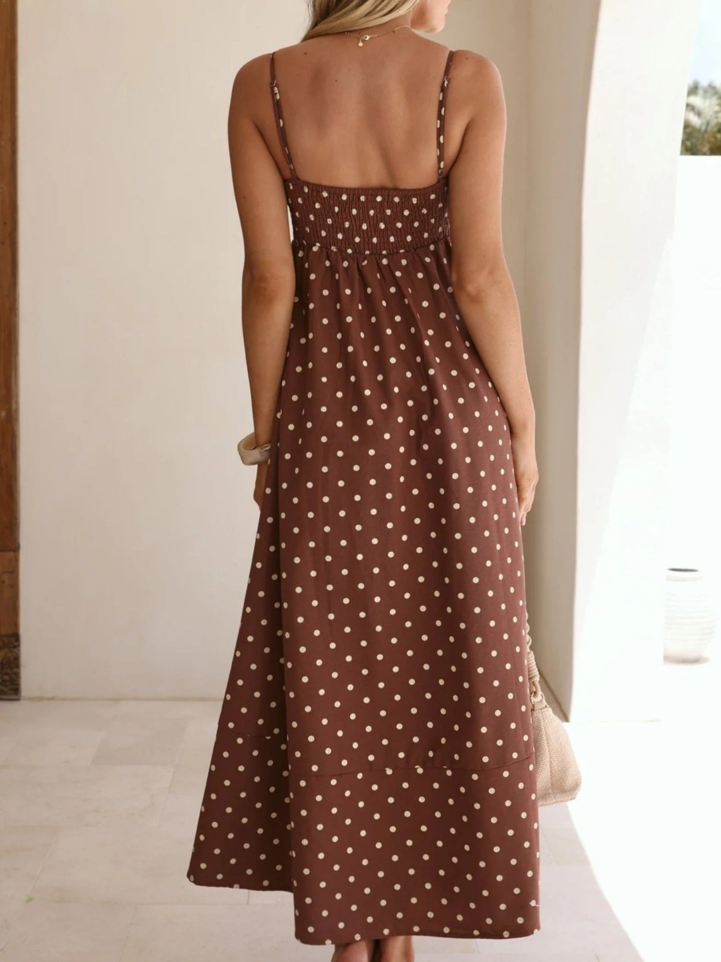 Polka Dots High-waisted Halter Top Large Skirt Maxi Dresses