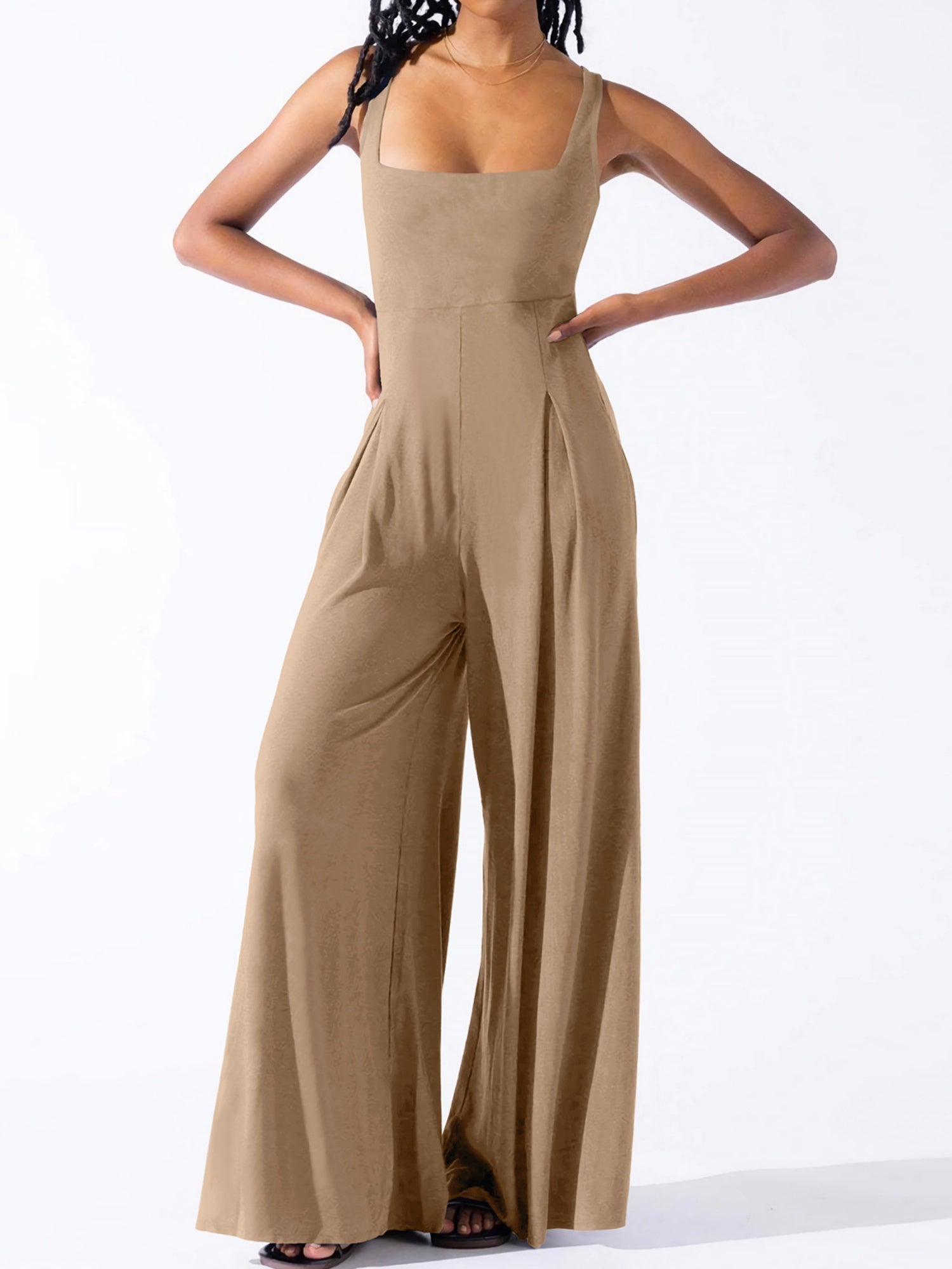 Camisoles Pleated Solid Color Jumpsuits