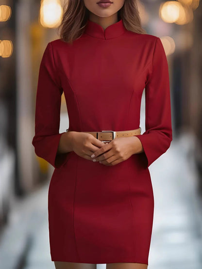 Grace White Hip-hugging Stand Collar Commuting Mini&Short Dresses
