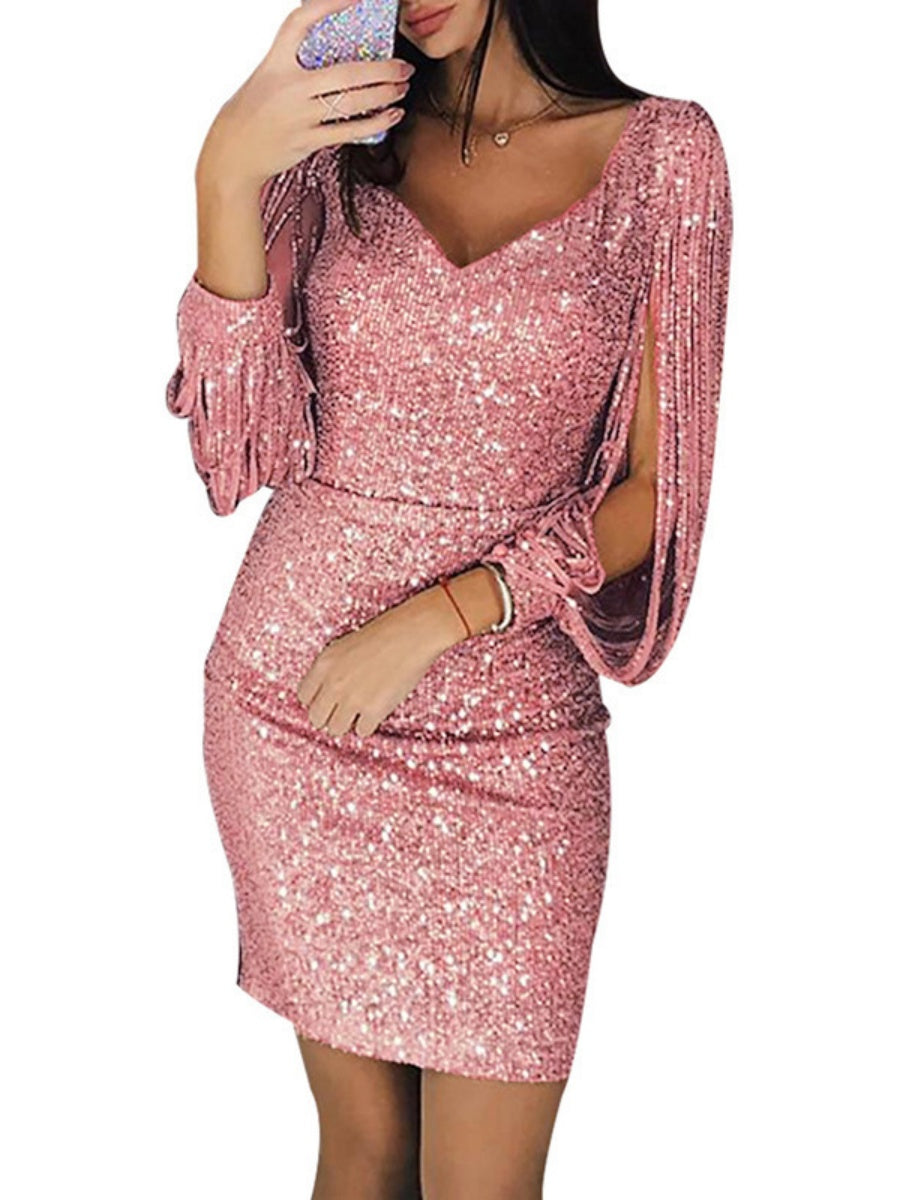 V-neck Tassel Bodycon Mini&Short Dresses