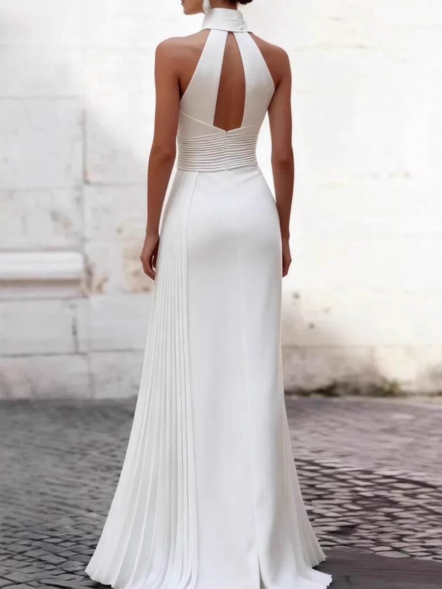 Halter Irregular Pleats Formal Dress Maxi Dresses