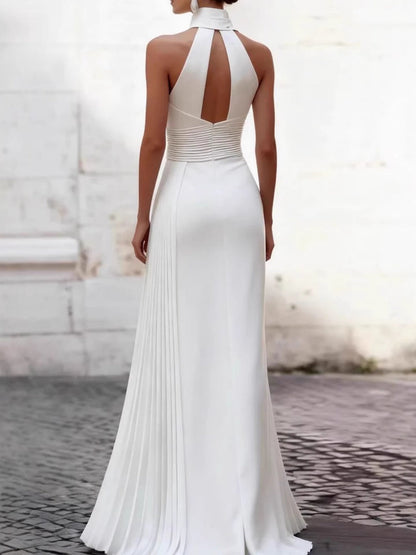 Halter Irregular Pleats Formal Dress Maxi Dresses