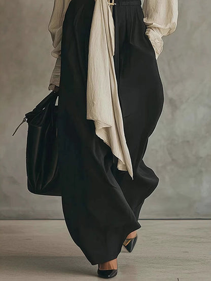 Women's Two-piece Set With A Blouse And Belt, Featuring A Flowing, Casual Style With Wide-leg Pants.