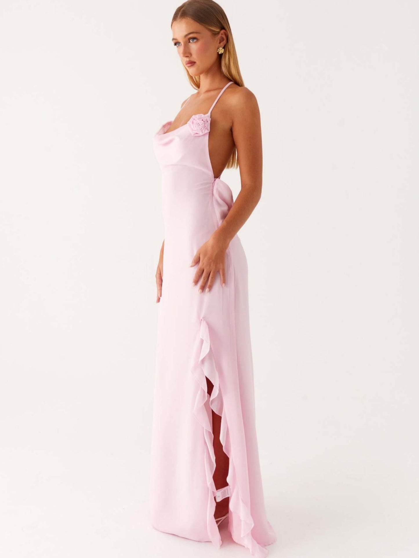 3D Flowers Backless And Slit V-neck Suspenders Maxi Dresses