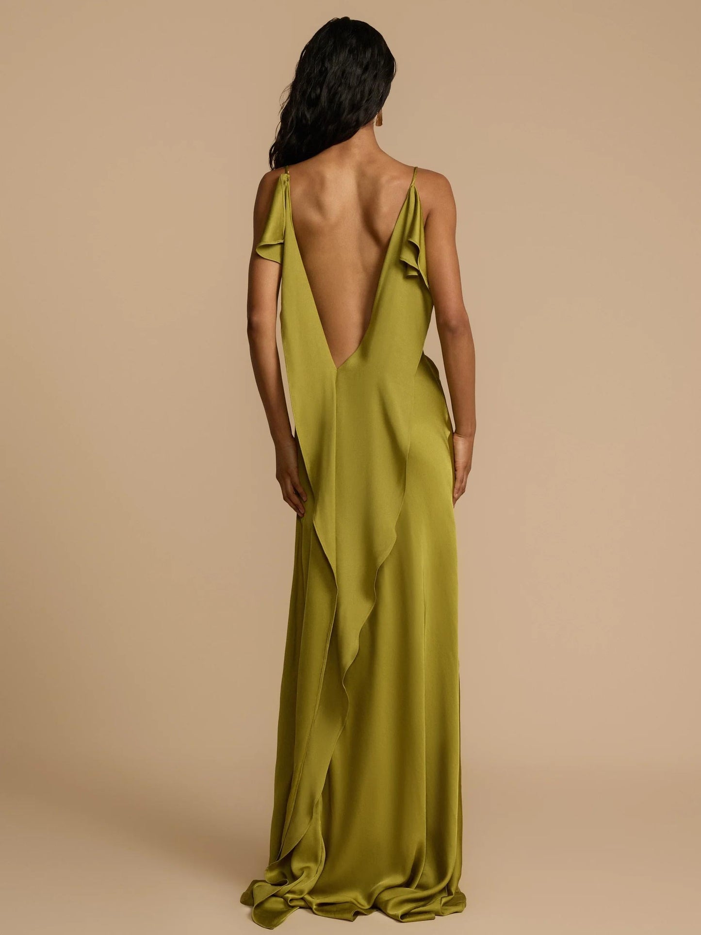 Cowl Neck Spaghetti Strap Satin High Slit Maxi Dress
