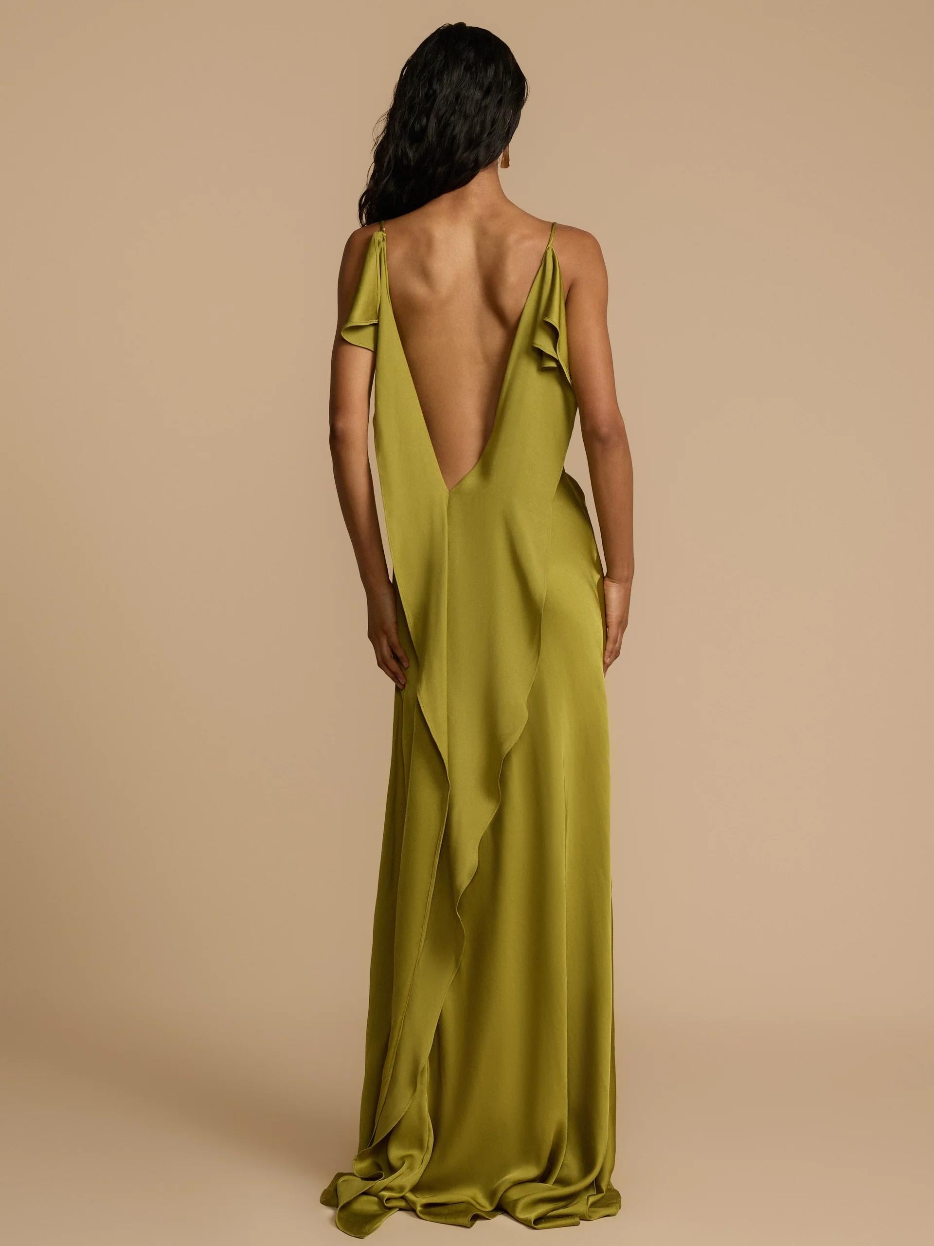 Cowl Neck Spaghetti Strap Satin High Slit Maxi Dress