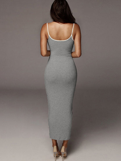 Color-blocked Exposed Backpack Buttocks Camisoles Maxi Dresses
