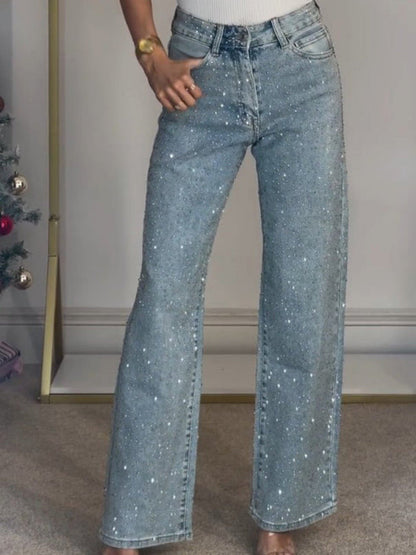 Y2k Rhinestone-studded High-waisted Straight Leg Jeans