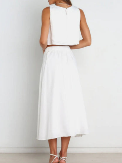 Solid Color Tank Tops Button-down Skirt Set 2-piece Sets