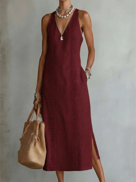 Lace Solid Color Midi Dress