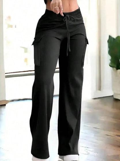Camouflage Elastic Waistband Lace Up Pocket Cargo Trousers