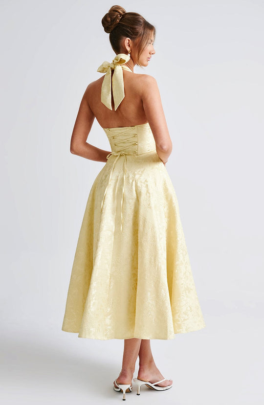 Halter Neck Satin Midi Dress | A-Line Silhouette