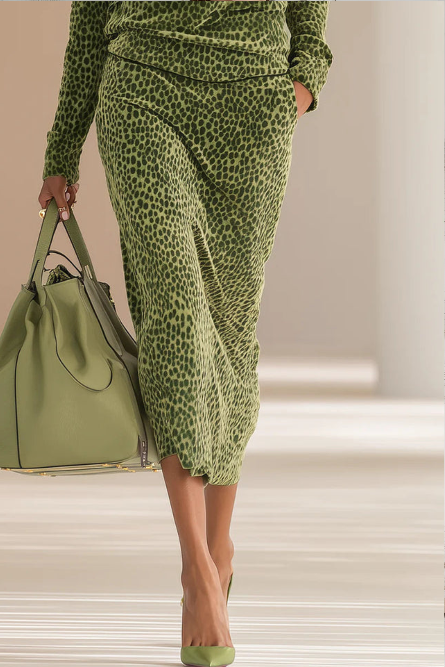 Retro Leopard Print Stand Collar Velvet Top & Skirt Set
