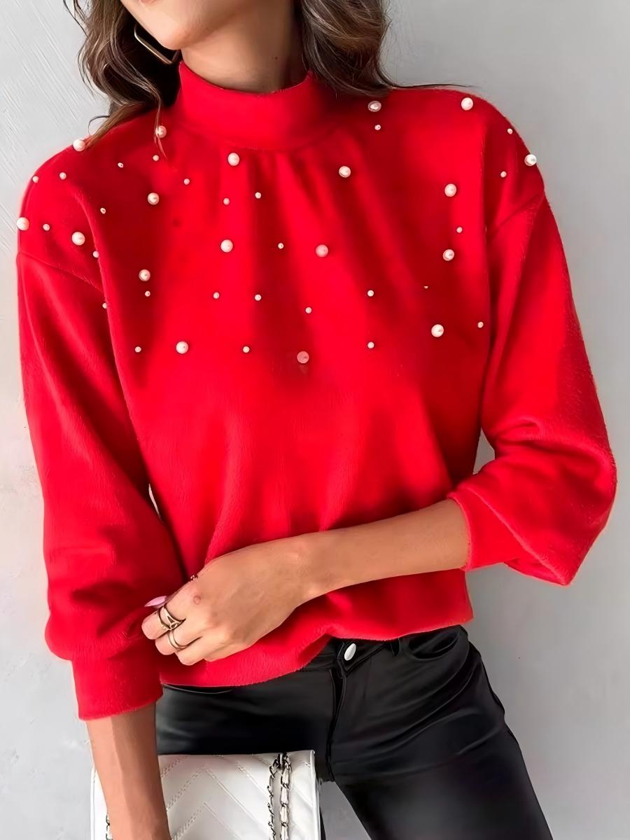 Beading Turtleneck Long Sleeve T-shirts