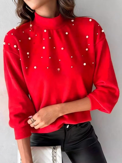 Beading Turtleneck Long Sleeve T-shirts