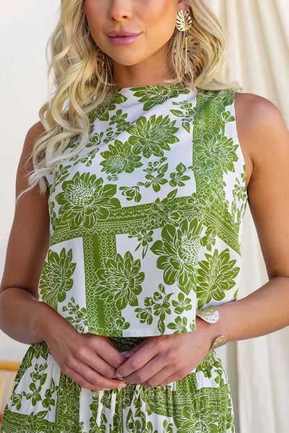 Sleeveless Buttons Detail Floral Print Top