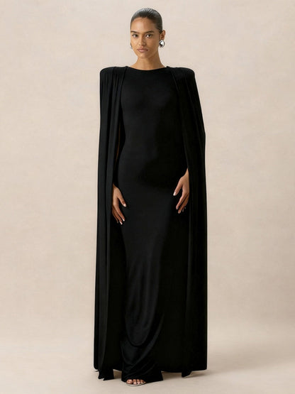 Cloak Style Longline Temperament Crew Neck Grace Maxi Dresses