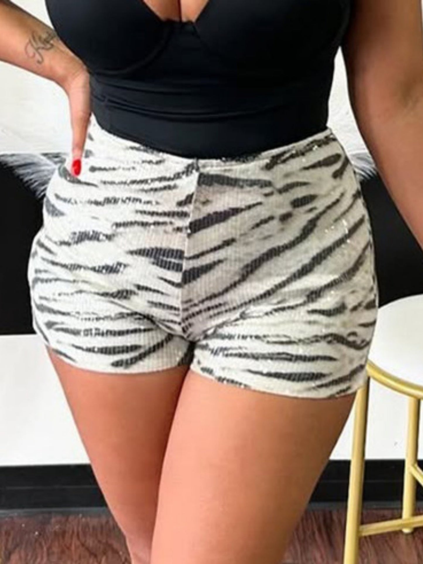 Sequined Leopard Print Stretch Shorts