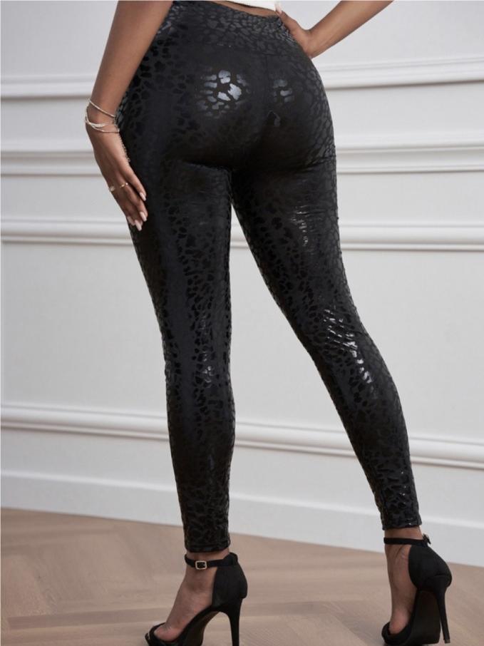 High Waist Stretch PU Leather Pants Tight Fit Perky Butt Pants