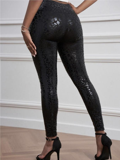 High Waist Stretch PU Leather Pants Tight Fit Perky Butt Pants