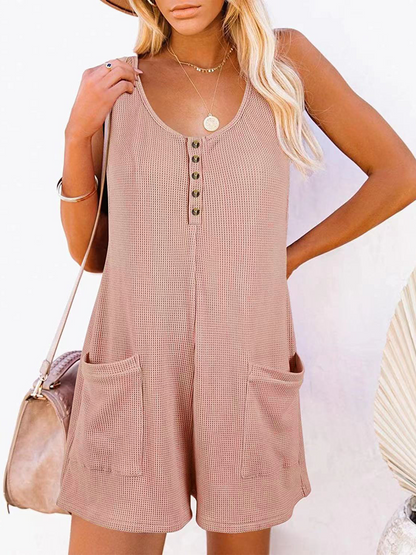 Casual Button-down Pocket Vest Jumpsuit