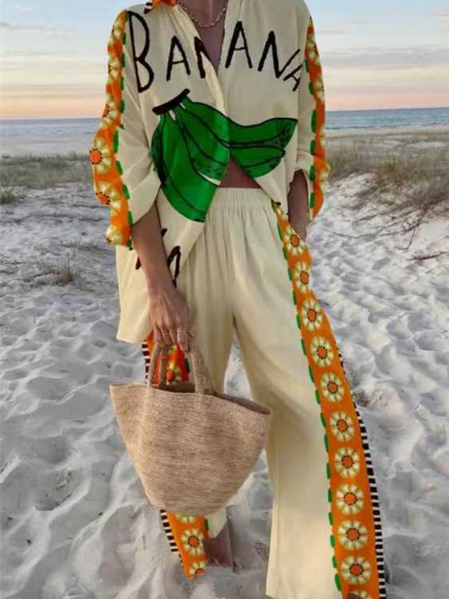 Hawaiian Vacation Style Shirt Casual Two-piece Set