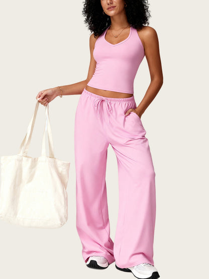 Quick-drying Halter Top Bodycon Trousers Exercise Yoga 2-piece Sets