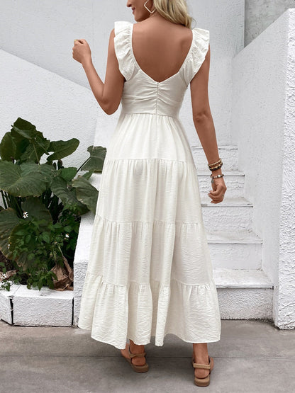 V-neck Pleats Comfort Gentle Maxi Dresses