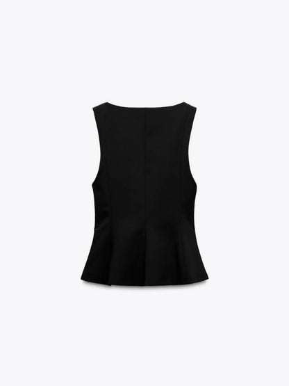 Slim-fit Square Collar Sleeveless Peplum Top