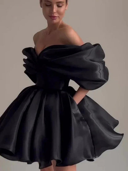 Off-the-shoulder Glossy Short Dress