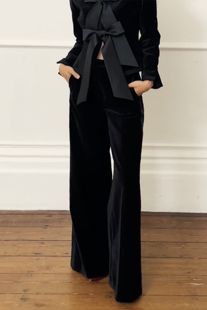 Elegant Velvet Bow Two-Piece Set