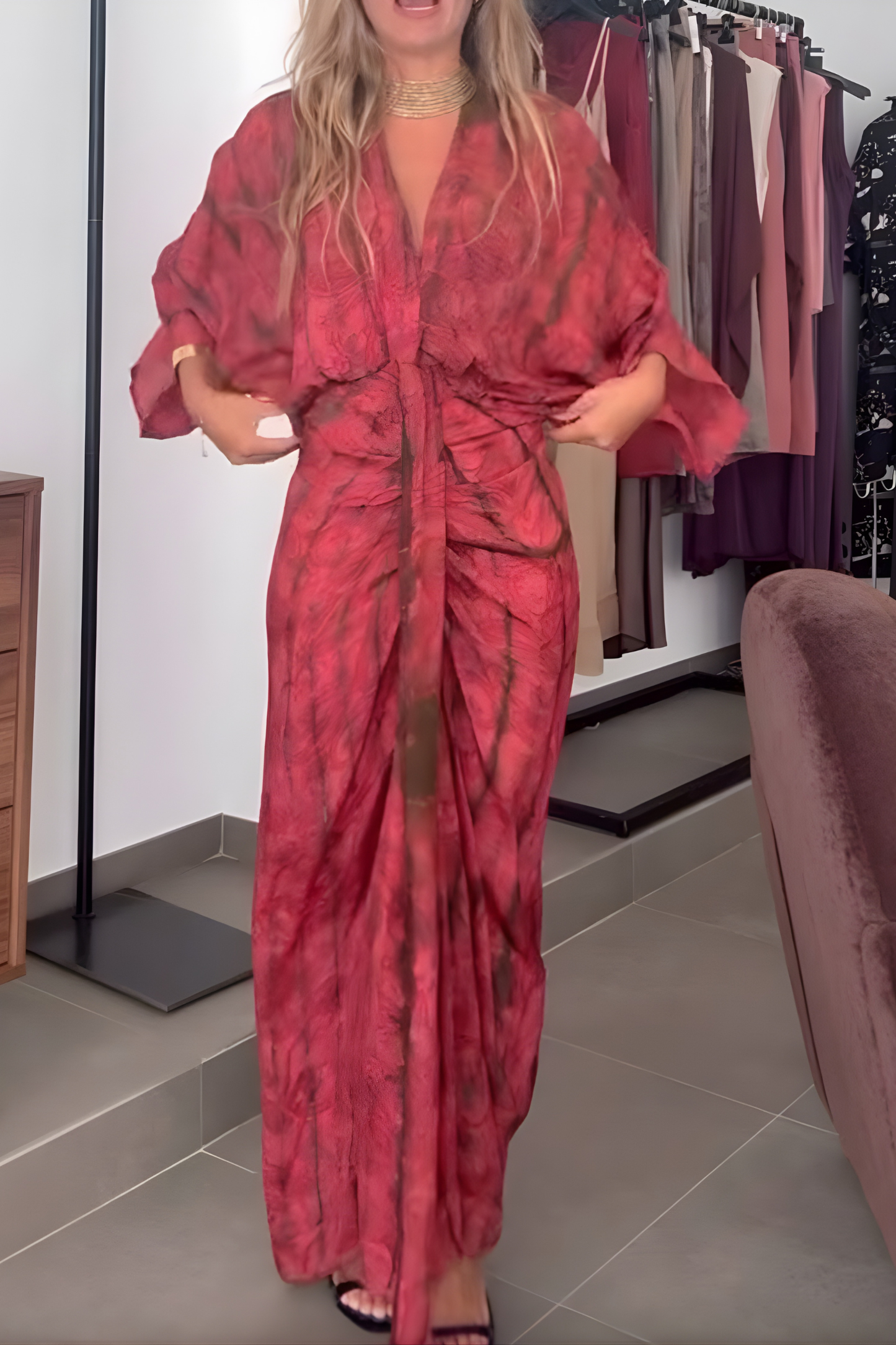 Kimono-Style Printed Dress