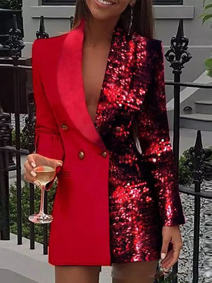 Sexy Deep V Two-tone Print Blazers