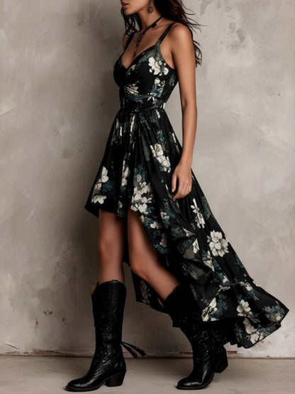 Floral Camisoles Irregular Hem Sexy Maxi Dresses