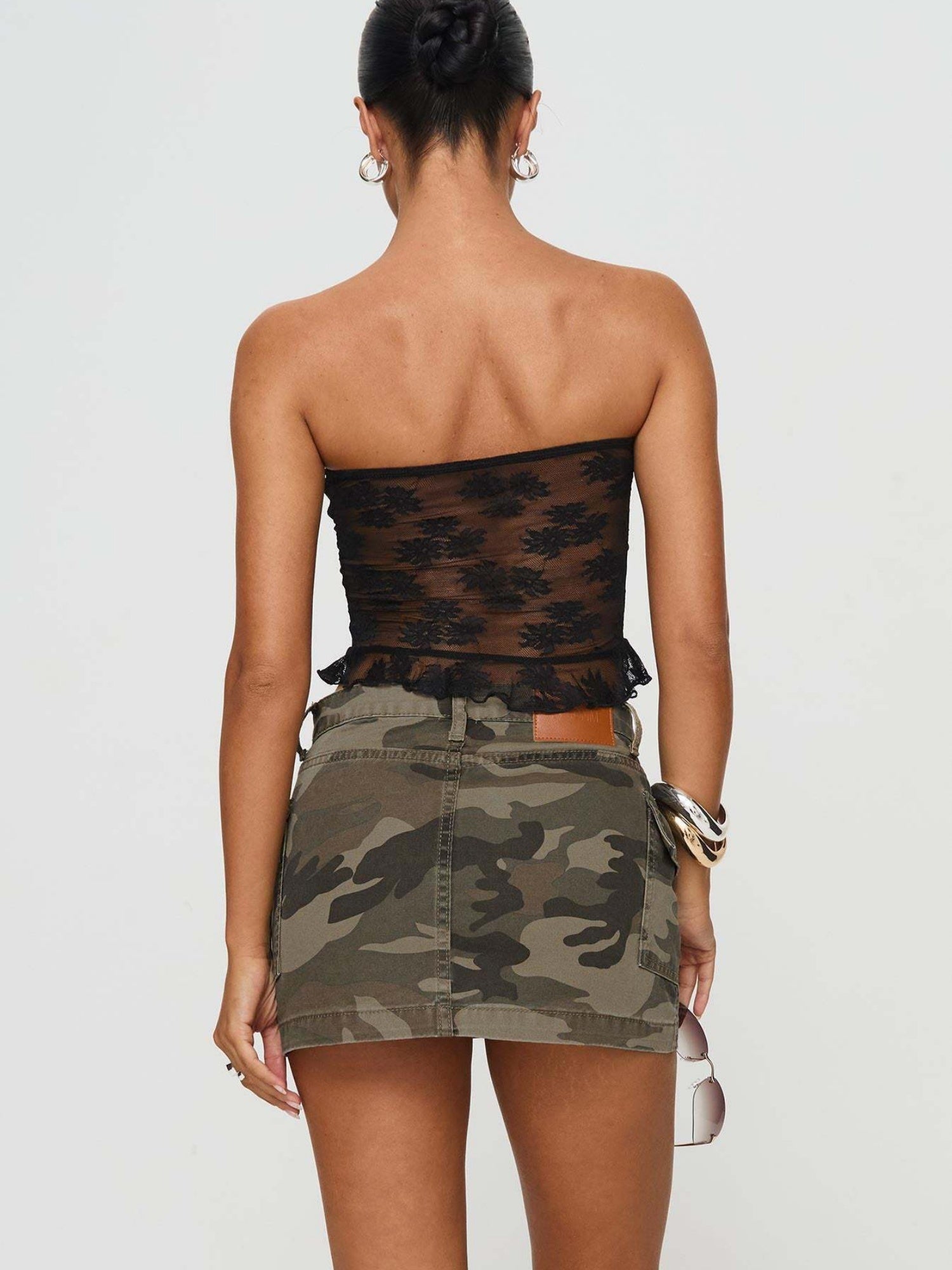 Camouflage Washed Pocket Denim Mini Skirt