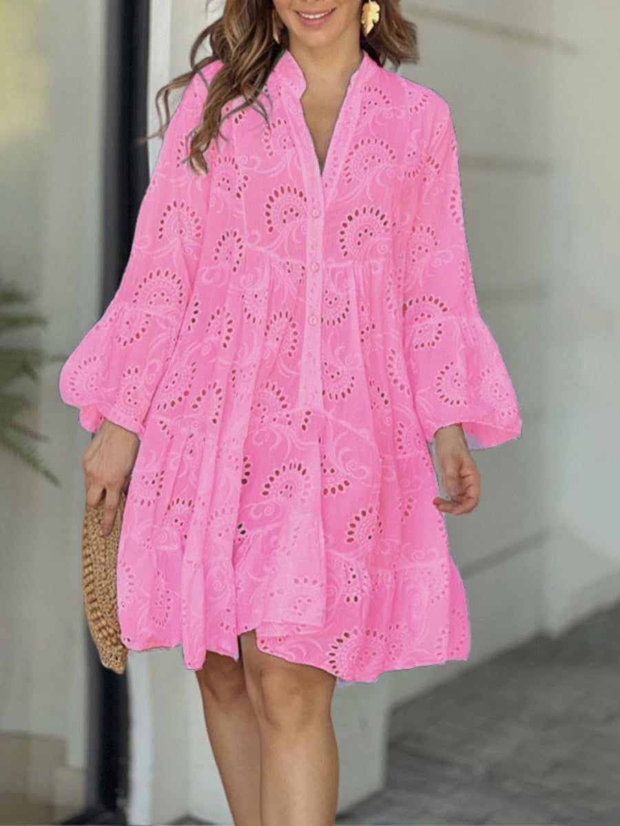 Embroidery Hollow Loose-fit Midi Dresses