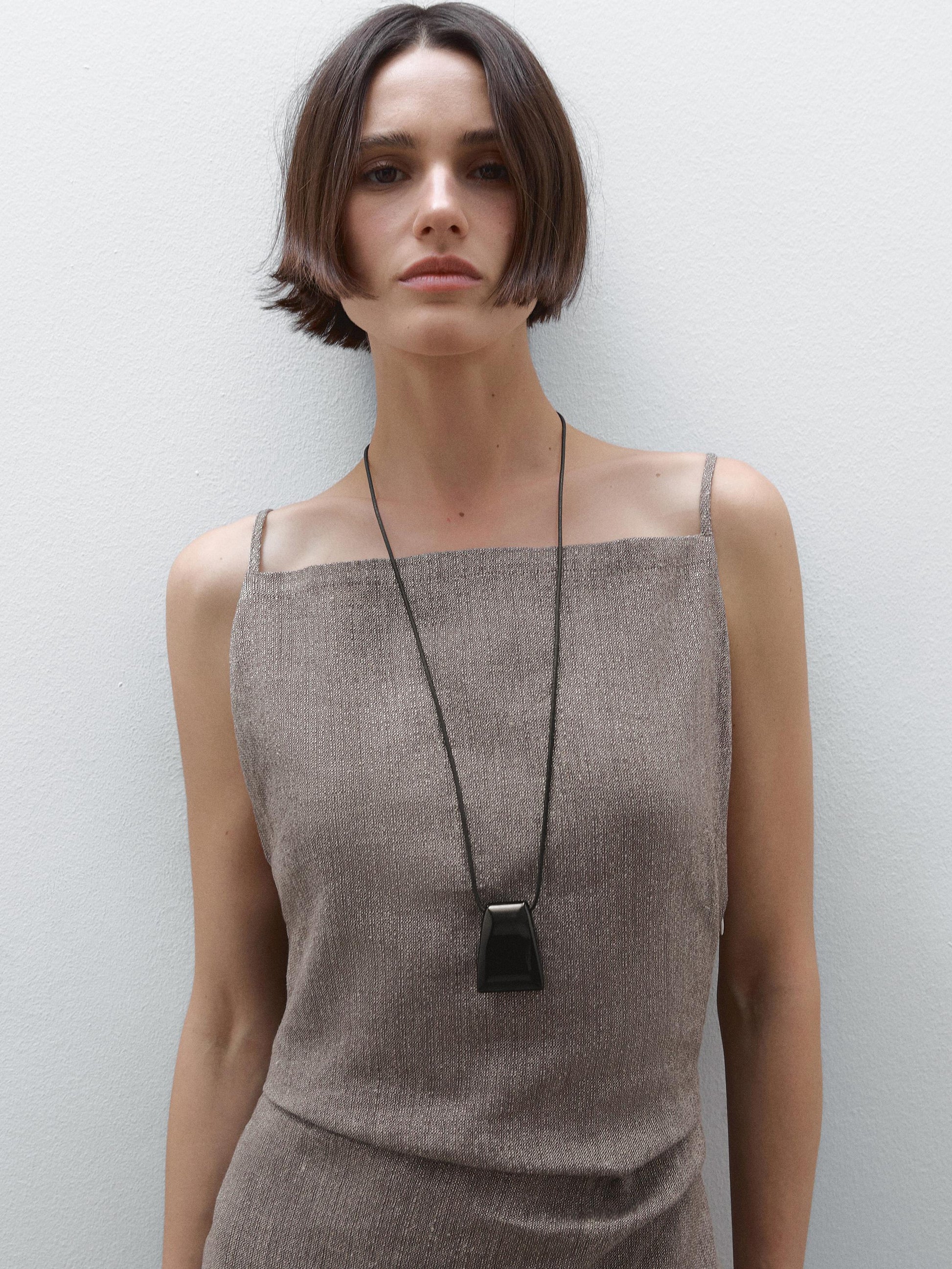 Square Neck Spaghetti Strap Overlay Waist Linen Look Midi Dress