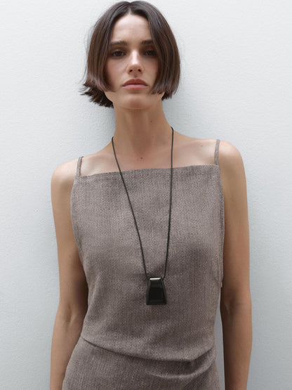 Square Neck Spaghetti Strap Overlay Waist Linen Look Midi Dress