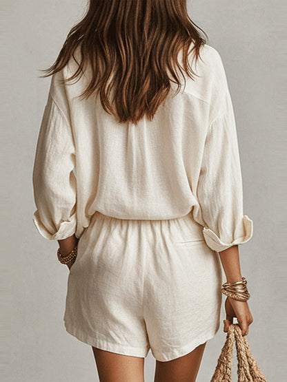 Lazy Style Shirt And Solid Color Shorts Two-piece Set