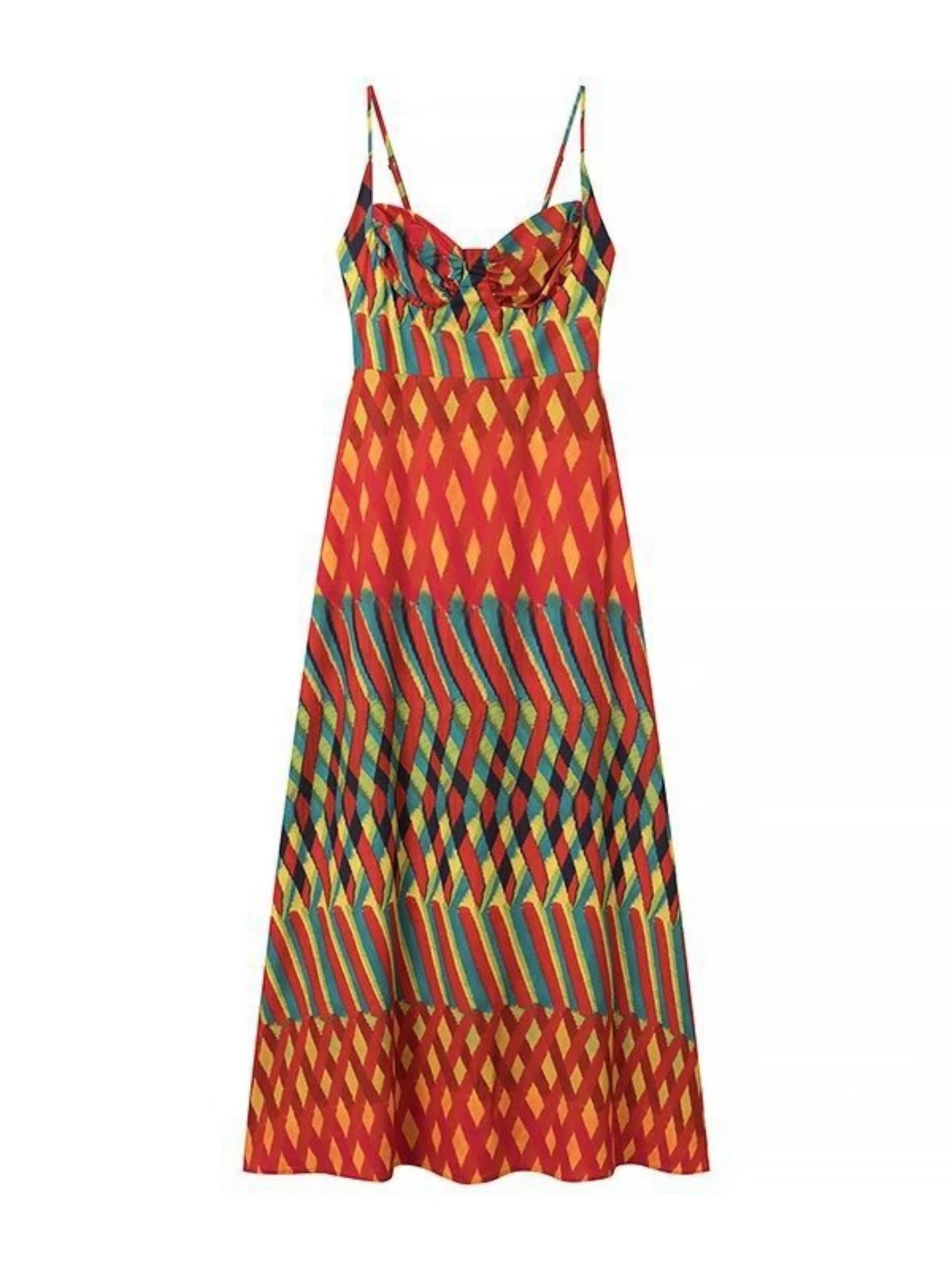Color-blocked Print Spaghetti Strap Maxi Skirt Maxi Dresses