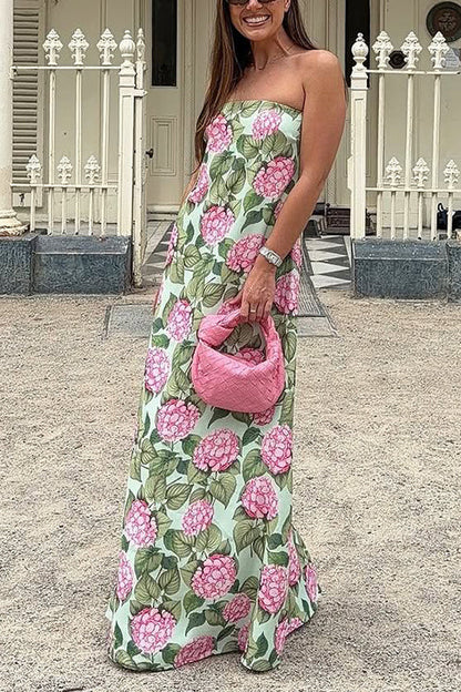 Strapless Tube Jardin Print Maxi Dress
